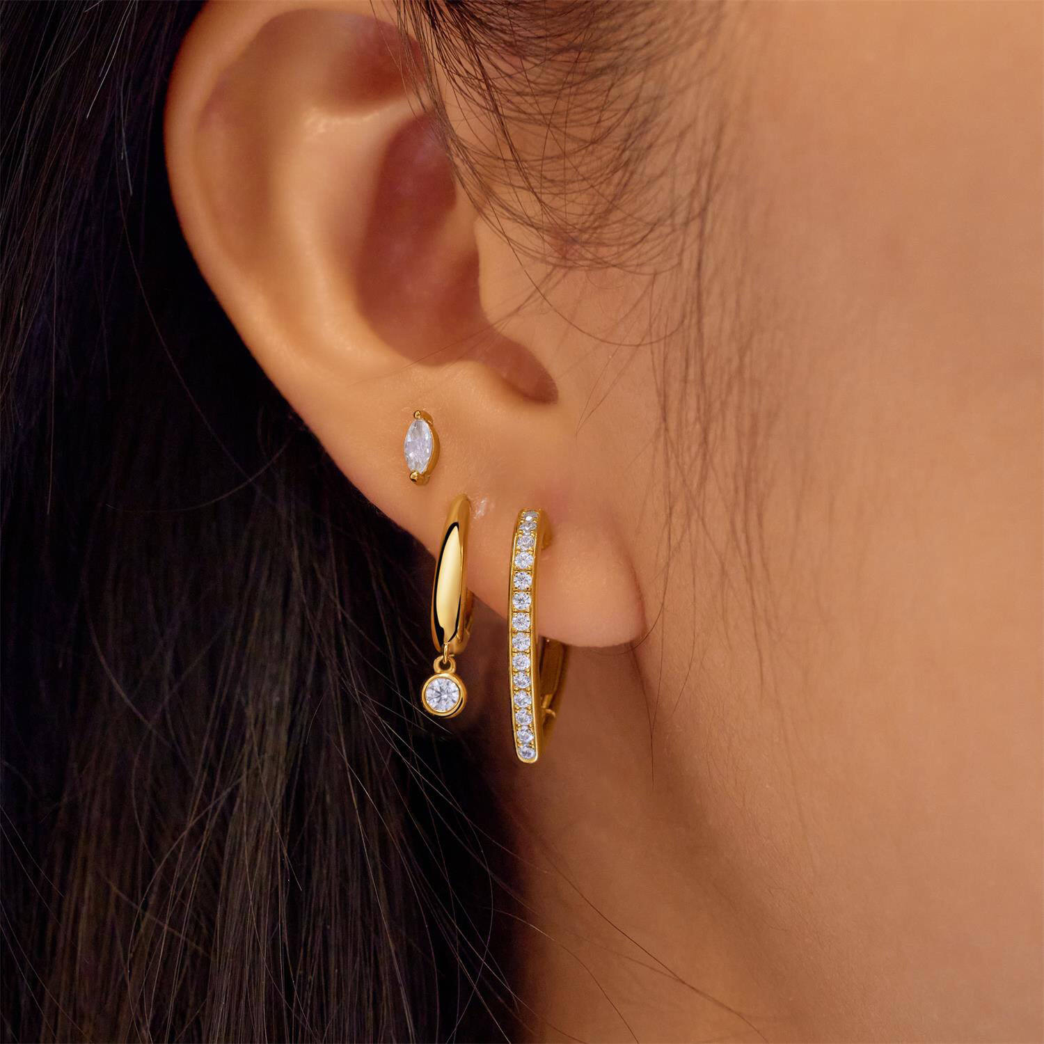  Starlit Drops - Earrings - Silver / 14kt GP - Zirconia - 2cm